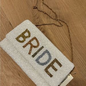 Bride Beaded Clutch in Cream with Gold Chain
